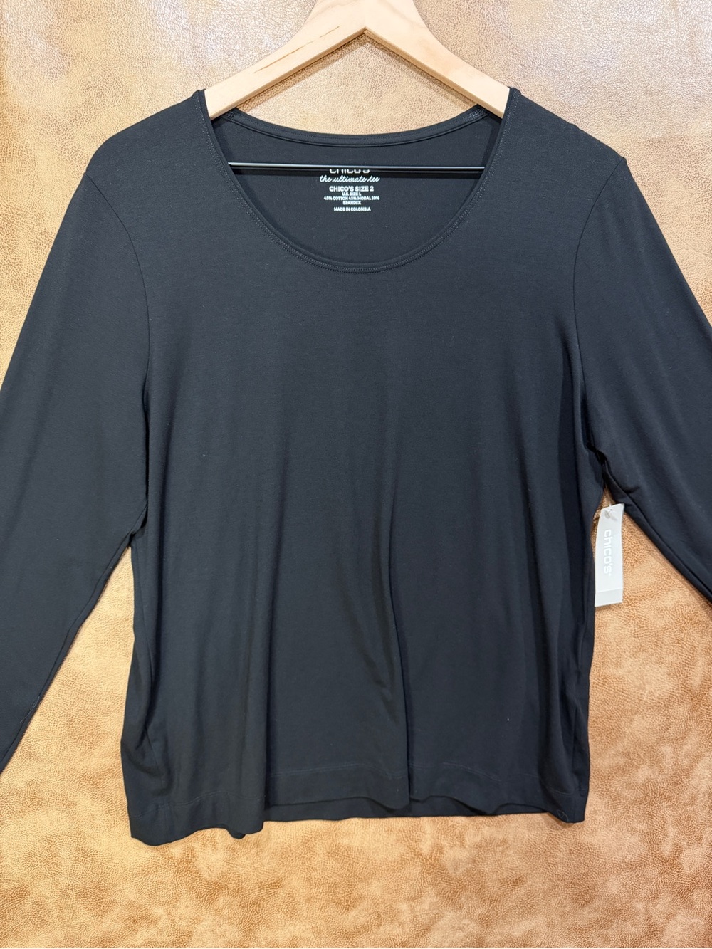 Chico's Black Long Sleeve Scoop Neck Top - Lightweight Jersey NWT